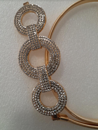 1 Cinto Mujer Dorado Elástico Con Diamantes Imitación