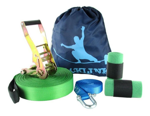 Slackline 20 Metros Verde  + Backup + Protetor + Bolsa