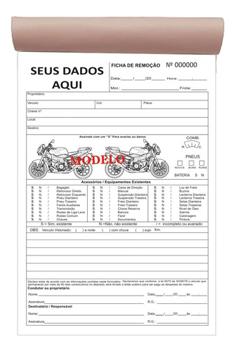 1 Talão Check List Motos Oficina, Guincho, Reboque (3x25)