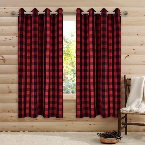 Red And Black Alo Checker Plaid Curtains For Farmhouse ...