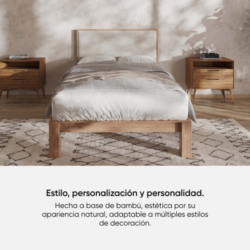 Base De Cama Y Cabecera Tapizada De Bambú, Luuna King Size Color Beige