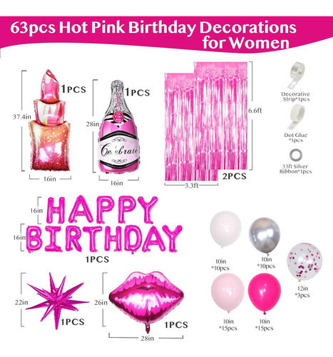 Decoraciones De Cumpleaños De Color Rosa Intenso Para Mujer