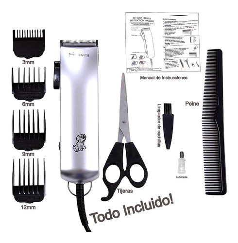 Máquina Para Mascotas Afeitadora Corta Pelo Set Plateada 10w