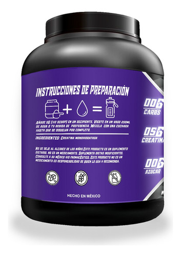 Suplemento Creatina Monohidratada Wolf 1 Kg 100 Servicios Mora Azul
