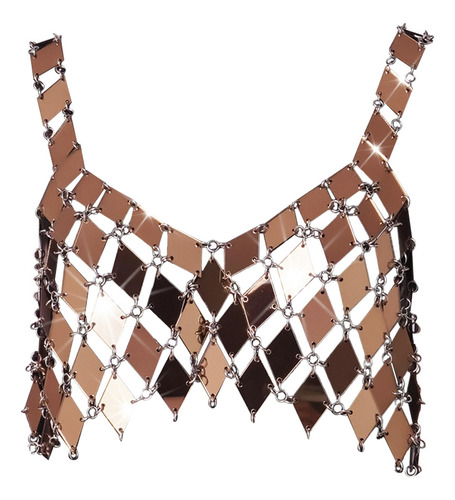 Chaleco De Lentejuelas, Top Corto Con Cuello De, Camiseta