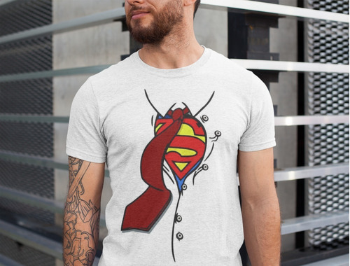 Polera Unisex Superman Super Heroe Corbata Estampado Algodon