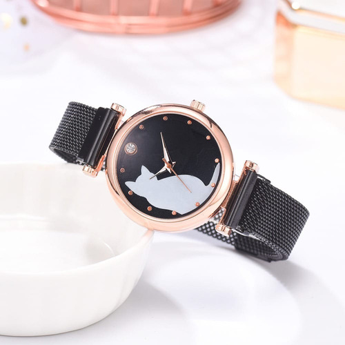Imagen 3 de 3 de Reloj Dama Gato - Pulso Magnético + Pulseras + Estuche