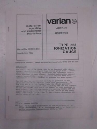 Varian Type 563 Ionization Gauge Installation Instructio Ssh