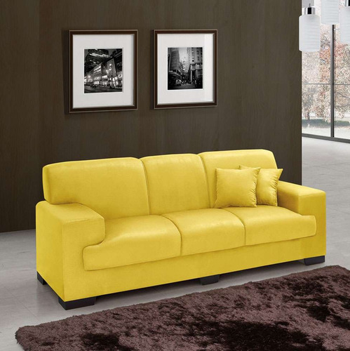 Sofá 3 Lugares Manuela Suede Amarelo