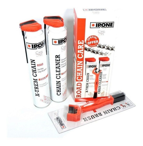 Kit Ipone Limpia Lubrica Cadena Aerosol Moto Calle Ruta Road Incluye Cepillo Solomototeam