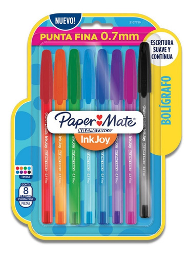 Blister X 8 Colores Boligrafo Paper Mate Kilometrico 0.7mm 