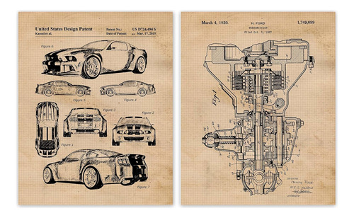 Impresiones De Patentes De Automóviles Vintage, 2 Foto...