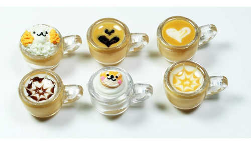 6 Mix Coffee Latte Art Dollhouse Miniature, Tiny Coffee, Dri