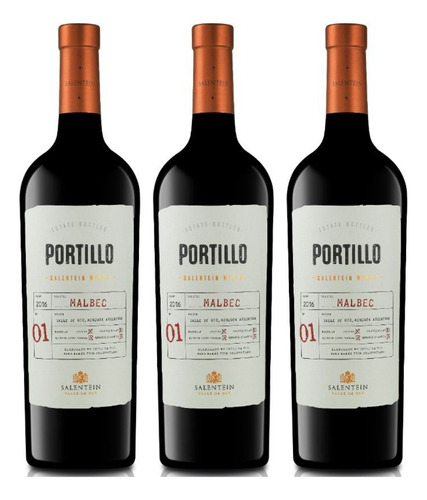 Vino Portillo Malbec 750ml X3 Zetta Bebidas