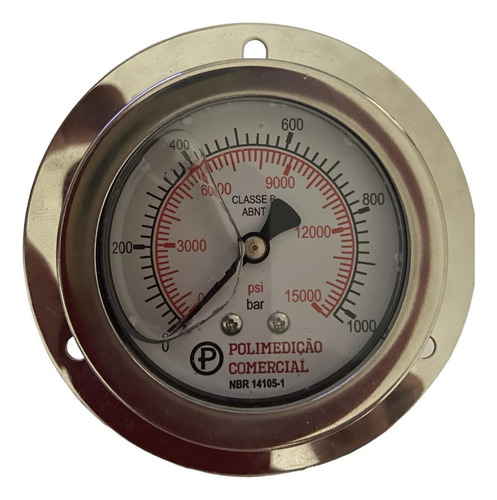 Man. Horizontal C/ Flange Inox 0-1000 Kg:15000 Psi R.1/4