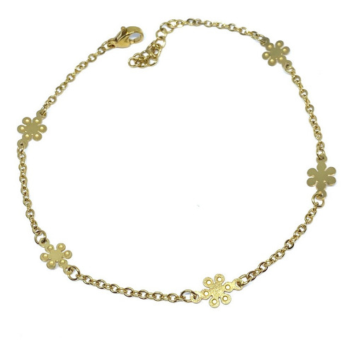 Tobillera Acero Inoxidable Dorado Cadena Con Flores