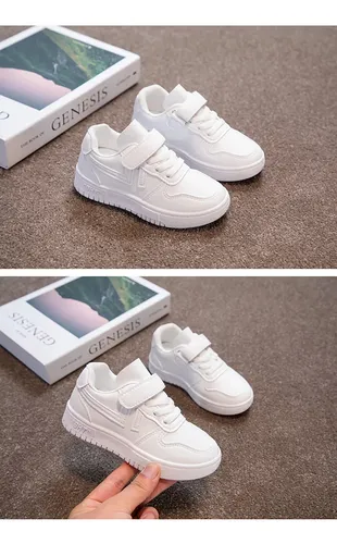 Zapatillas Blancas Con Velcro Para Niños - Zapatos Escolares