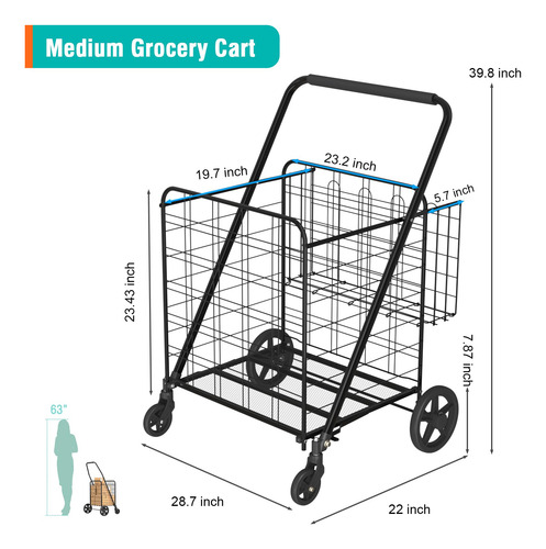 Carrito De Compras Plegable Gran Capacidad 145 Kg Ruedas 360