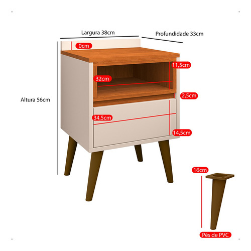Mesa De Cabeceira Luxo Borcelle - Quarto Melissa Mdp Brilhante Off White/ Cedro