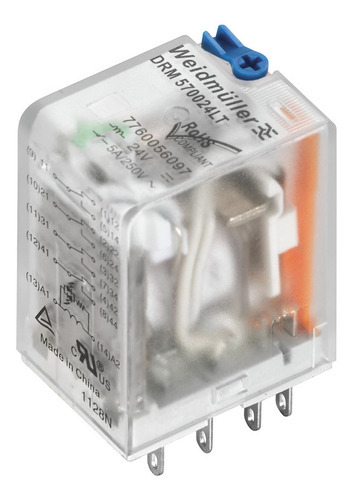 Relé de 24 V CC y 4 revoluciones con LED y comprobador DRM570024LT Weidmuller