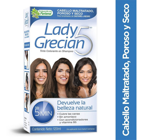 Lady Grecian Tinte colorante en shampoo para cabello maltratado Castaño/Negro 120 mL