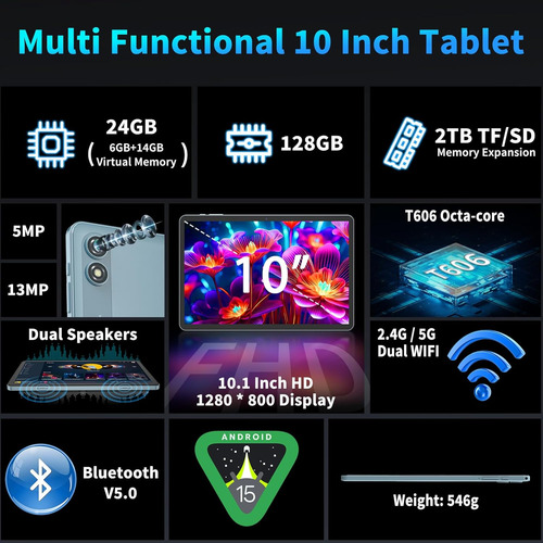 Tablet Reindoo, Android 15, 4+20gb/128gb, Con Teclado, Rosa