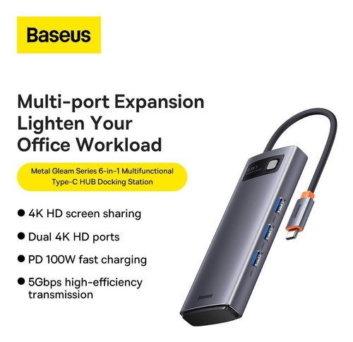 Hub Baseus Adaptador Tipo-c 6n1 Usb 3.0 Hdmi 4k30hz Pd 100w