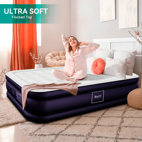 Colchón Cama Inflable Eléctrico 2 Plaza 203x152x47cm Marca Beiti Modelo 203bt Cubierta Superior Afelpada Con Bolso Parches E Inflador Electrico Estructura De Vigas Conicas