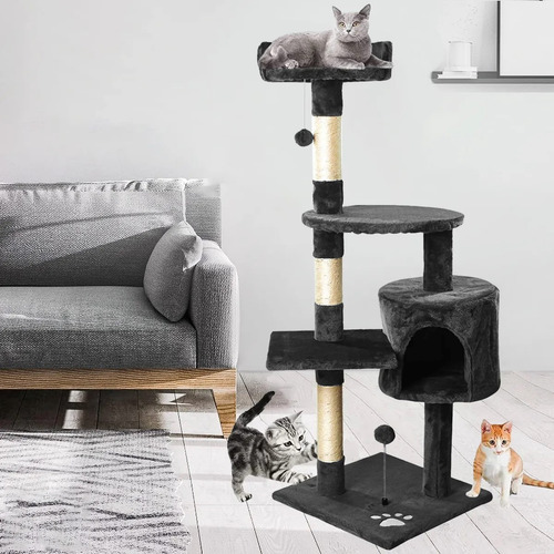 Torre Para Gatos 4 Niveles, Rascador Árbol Con Poste Rascador, Torre Para Gatos Con Plataforma Acolchada Y Pompón