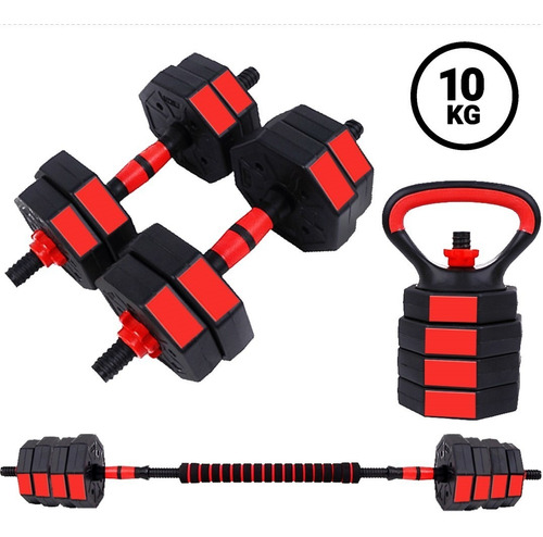 Imagen 1 de 9 de Set 2 Mancuernas Ajustables Total 10kg + Barra + Kettlebell