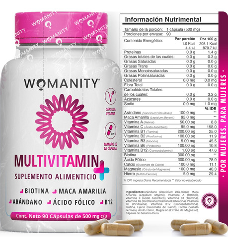 Multivitamínico Mujer 90 Cápsulas Womanity Vitaminas Mujeres