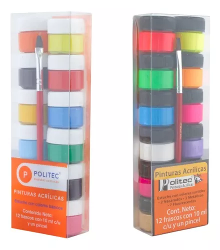 Pintura Textil Acrilica Politec Clasica 12 Piezas 30 Ml C/u