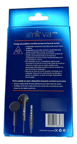 Fone De Ouvido Com Cabo P2 Inova Cor Preto