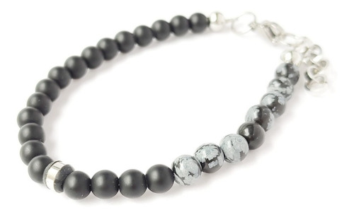 Pulsera Liberación Piedra Onix Mate Obsidiana Nevada Hombre Diámetro 20