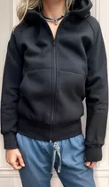 Comprar Campera Negra De Friza Con Capucha Y Bolsillos