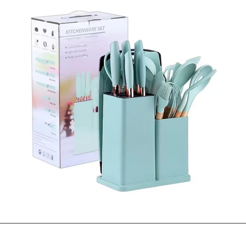 Utensilios De Cocina De Silicona Cuchillos Cucharas Tabla Verde Seco