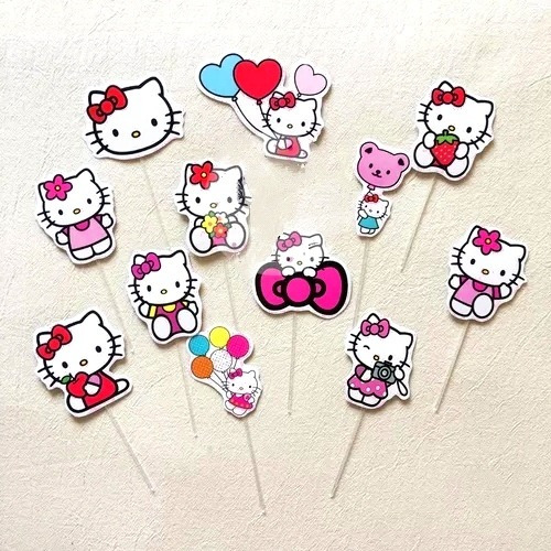 Pack X15 Toppers Para Cupcakes Muffins Hello Kitty