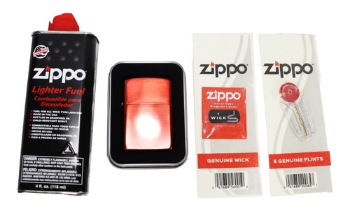 Kit Zippo Gasolina Ch + Encendedor Rojo + Mecha + Piedra