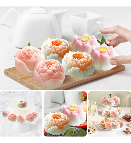 4pzs Molde De Resina, Molde Para Velas Silicona Flores 3d