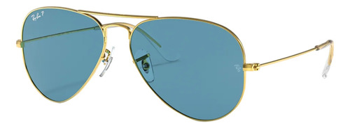 Óculos de sol polarizados Ray-Ban Aviator Classic Large armação de metal cor polished gold, lente blue de cristal clássica, haste polished gold de metal - RB3025