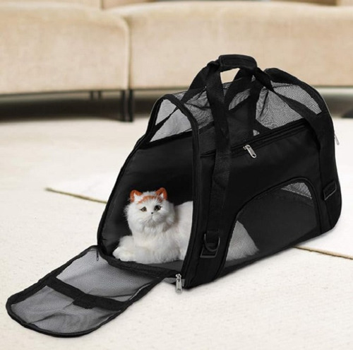 Bolsa de viaje grande negra para mascotas, perros y gatos