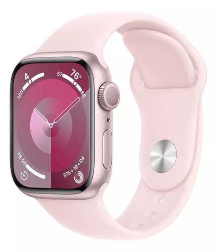 Apple Watch Series 9 GPS • Caixa rosa de alumínio – 41 mm • Pulseira esportiva rosa-clara – M/G - Distribuidor Autorizado