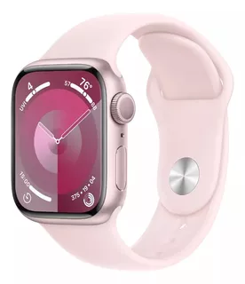 Apple Watch Series 9 GPS • Caja de aluminio rosa de 41 mm • Correa deportiva rosa claro - S/M