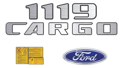Kit Adesivos Ford Cargo 1119 Emblemas Capô Escovado Resinado