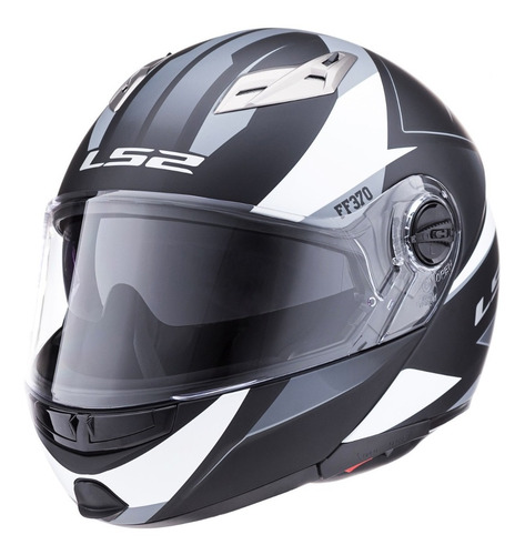 Imagen 3 de 6 de Casco Moto Ls2 Rebatible 370 Stripe Negro Blanco Doble Visor