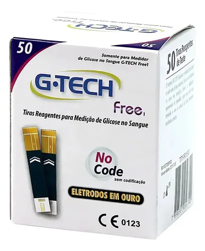 Tiras Glicemia G-Tech Free Teste Glicose No Code Caixa C/ 50 Unidades