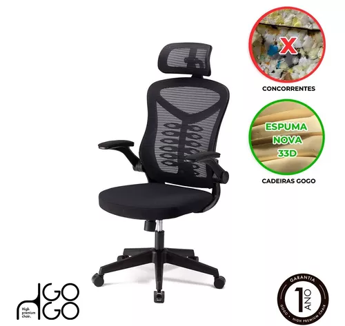 Cadeira Escritório Ergonômica Gogo Premium Chair GO200 - Preta