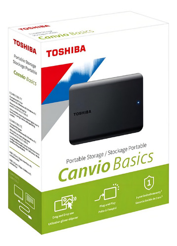Hd Externo Toshiba Disco Rígido Externo Portátil Usb 3.0 Toshiba Canvio Basics Hdtb510xk3aa 1tb Preto