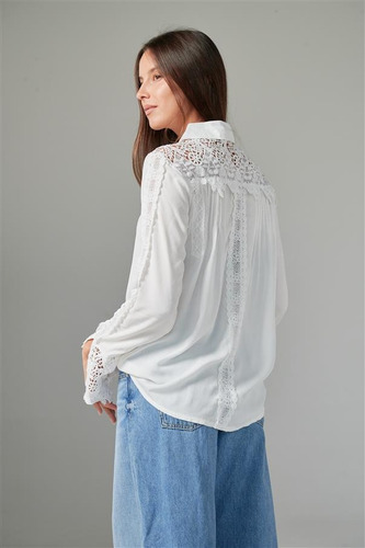 Camisa Premium Zanett Broderie Con Encaje Guk61 White