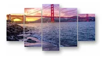 Comprar Quadros Decorativos Golden Gate Por Do Sol Sala Quarto Kit 5